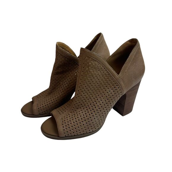 Lucky Brand Livey Women's Size 9 Open-Toe Leather Tan Bootie Ankle Heel Boho - Picture 1 of 7